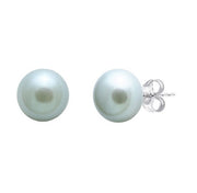 Sterling Silver, Grey Button Pearl Stud Earrings